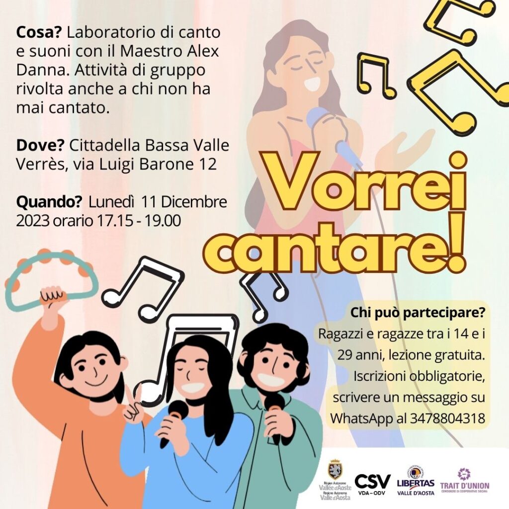 Attività per avvicinare i ragazzi al piacere del canto. Il Maestro Alex Danna svolgerà una serie di esercizi di gruppo con i partecipanti.